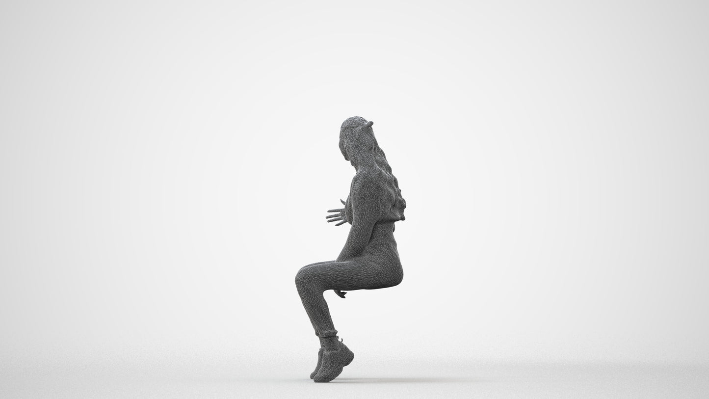 3D people model woman sport sitting, scanned human for 3ds Max rendering, square thumbnail