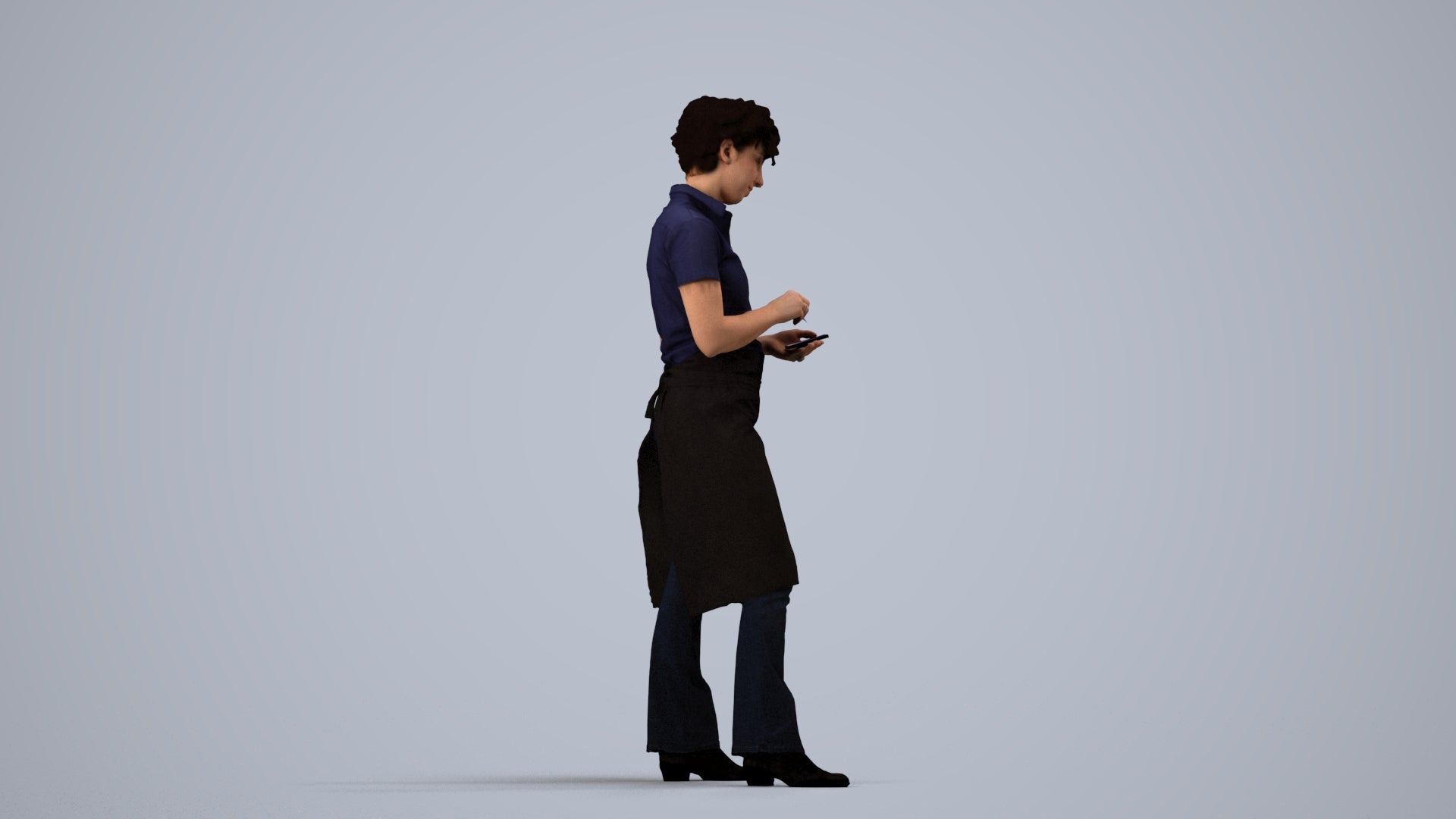 3D scanned woman hospitality, photorealistic archviz people for Enscape and SketchUp, side view render