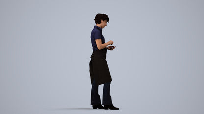 3D scanned woman hospitality, photorealistic archviz people for Enscape and SketchUp, side view render
