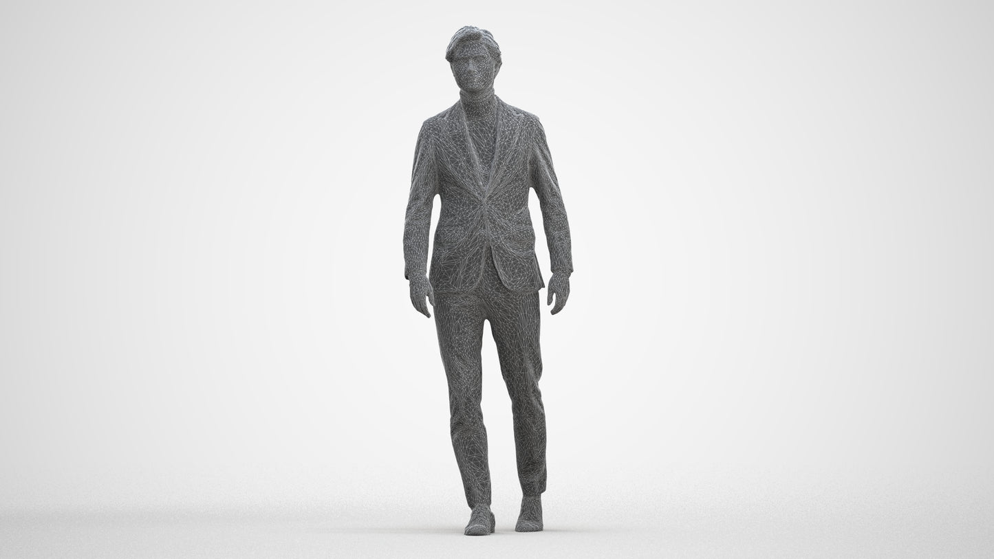 3D people model man business, scanned human for 3ds Max rendering, three-quarter front view render