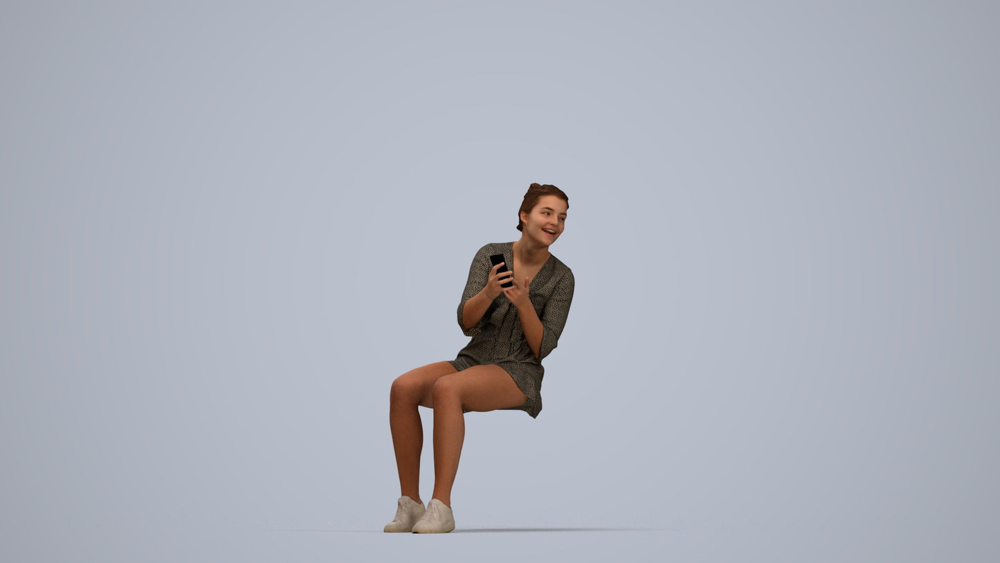 3D scanned girl kids casual, photorealistic archviz people for Enscape and SketchUp, top-down view render