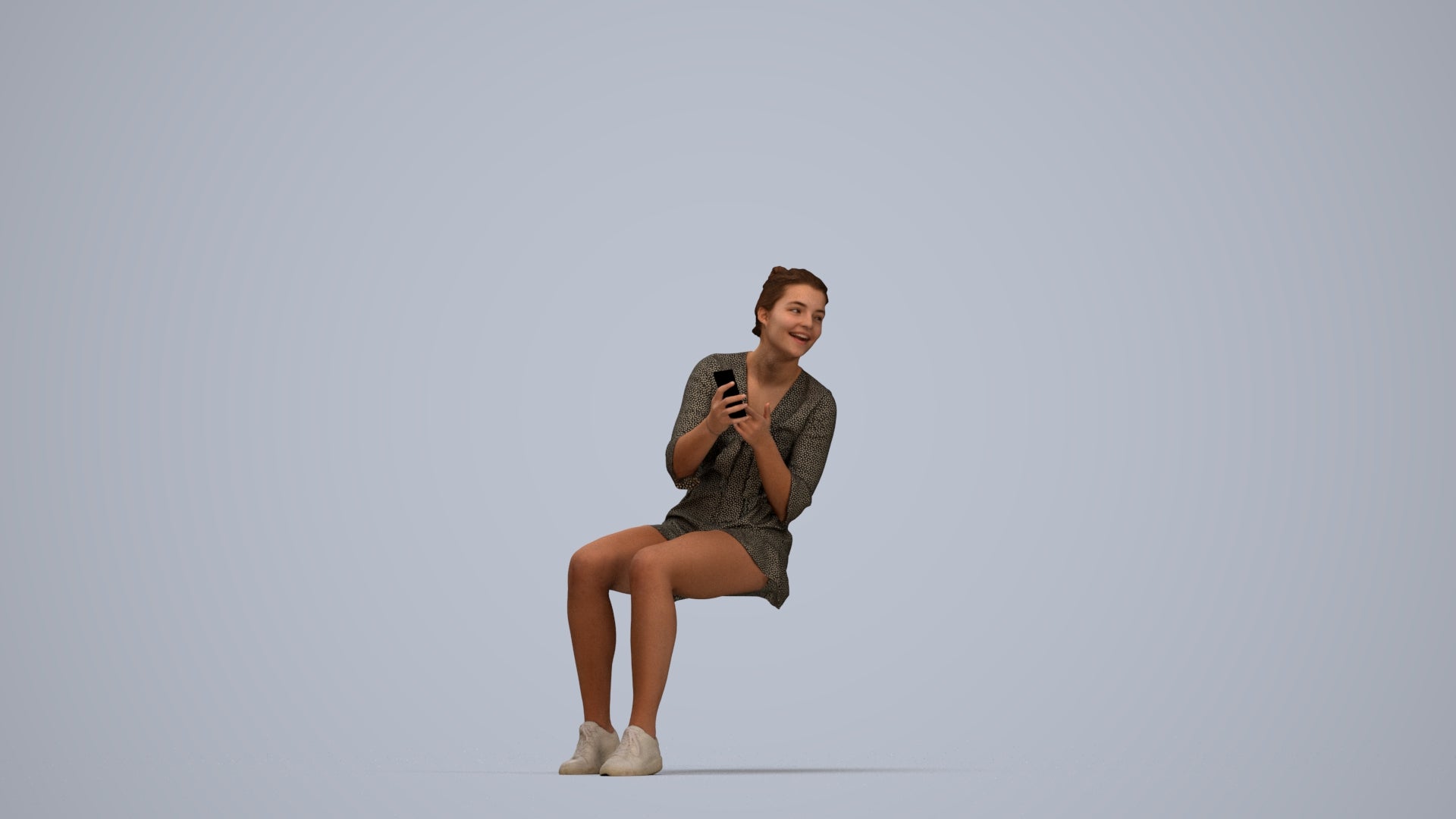 3D scanned girl kids casual, photorealistic archviz people for Enscape and SketchUp, top-down view render