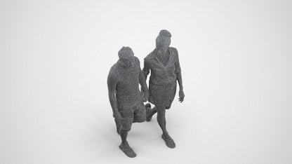 scanned 3D woman casual couple, photogrammetry people for Enscape and V-Ray, wireframe three-quarter view