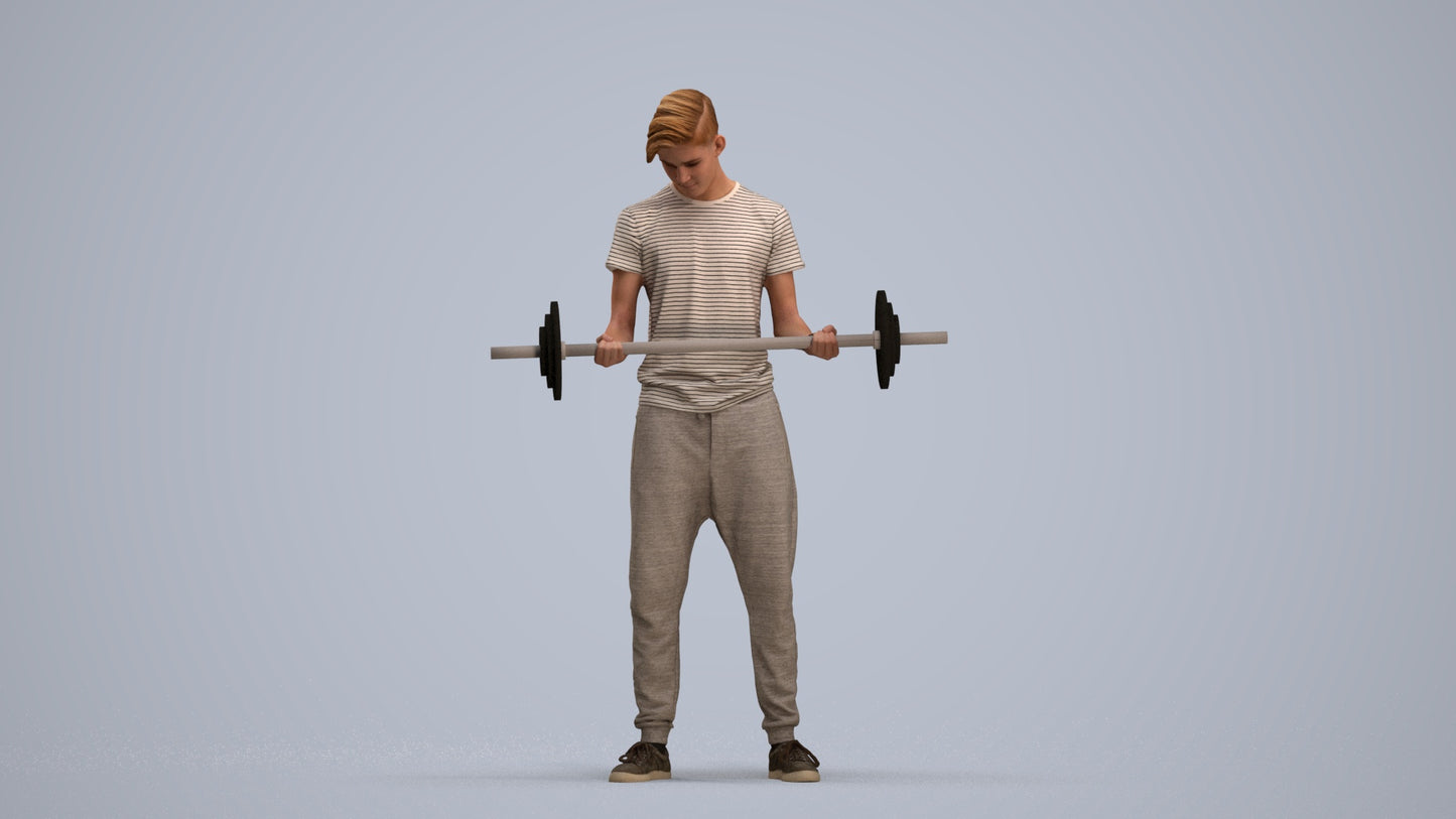 3D human model man sport, photogrammetry scanned person for archviz, standing pose render