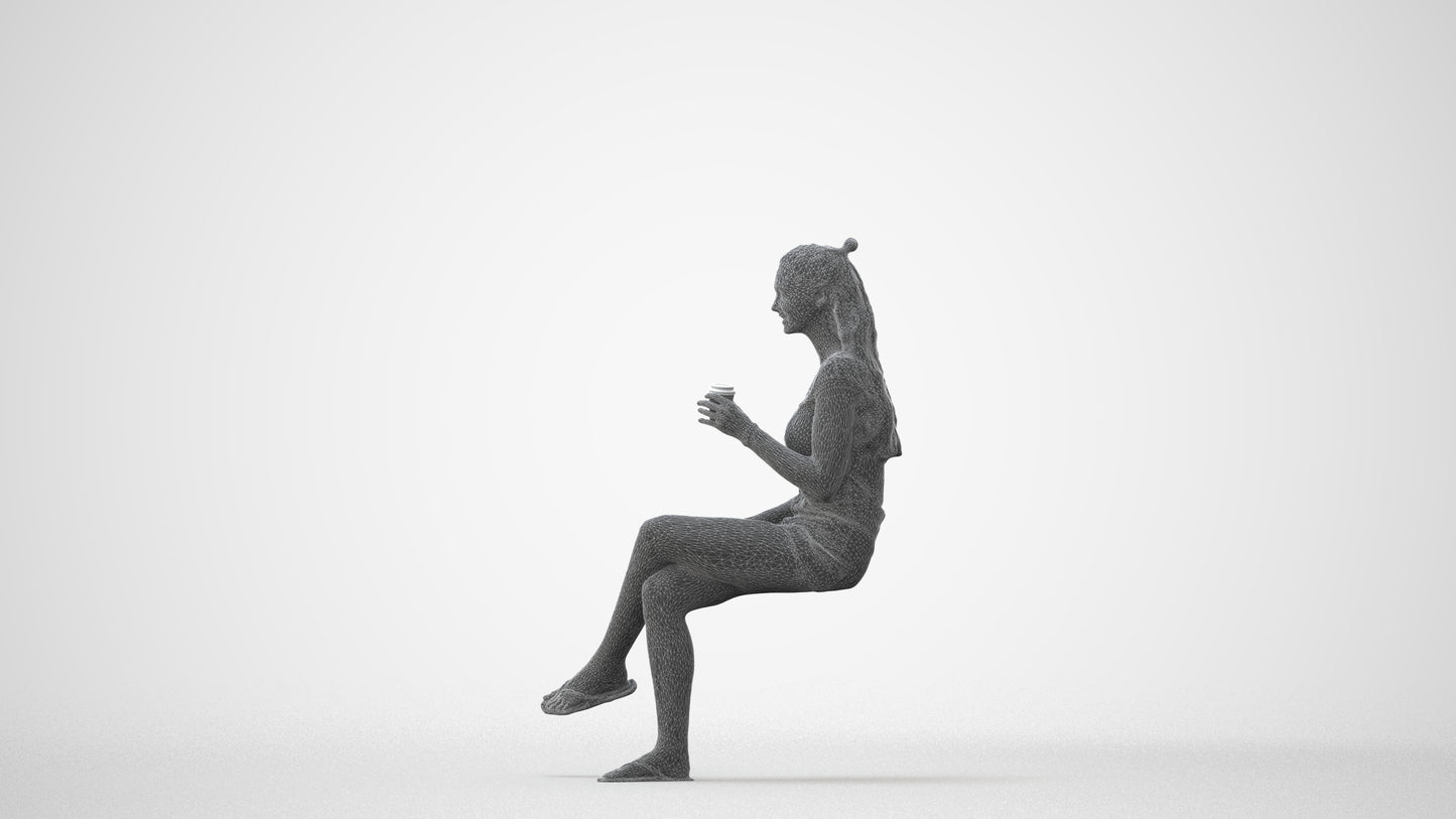 realistic 3D people girl casual sitting, render-ready for V-Ray and Corona, FBX OBJ, square thumbnail