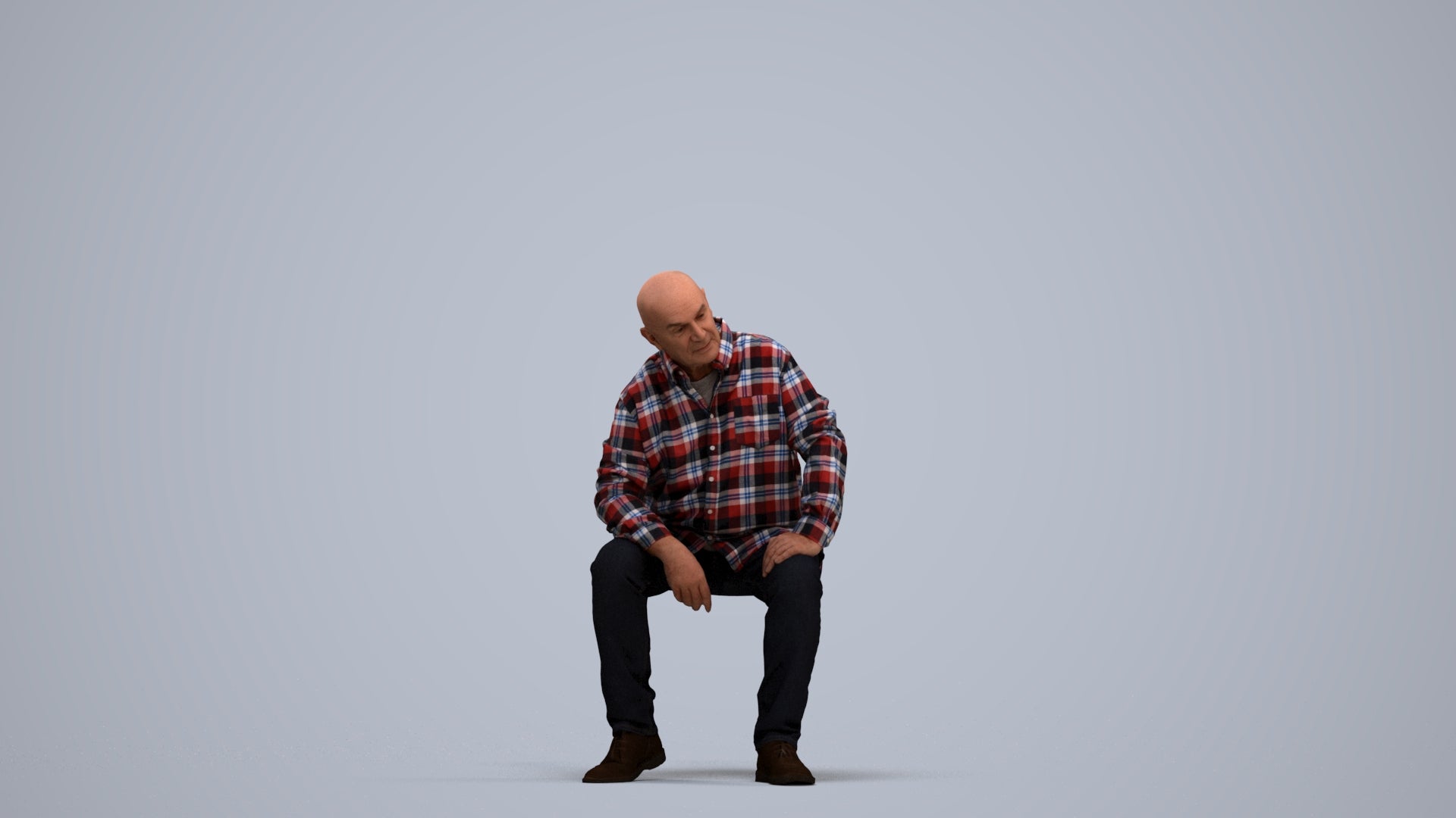 realistic 3D people senior man casual sitting, render-ready for V-Ray and Corona, FBX OBJ, standing pose render