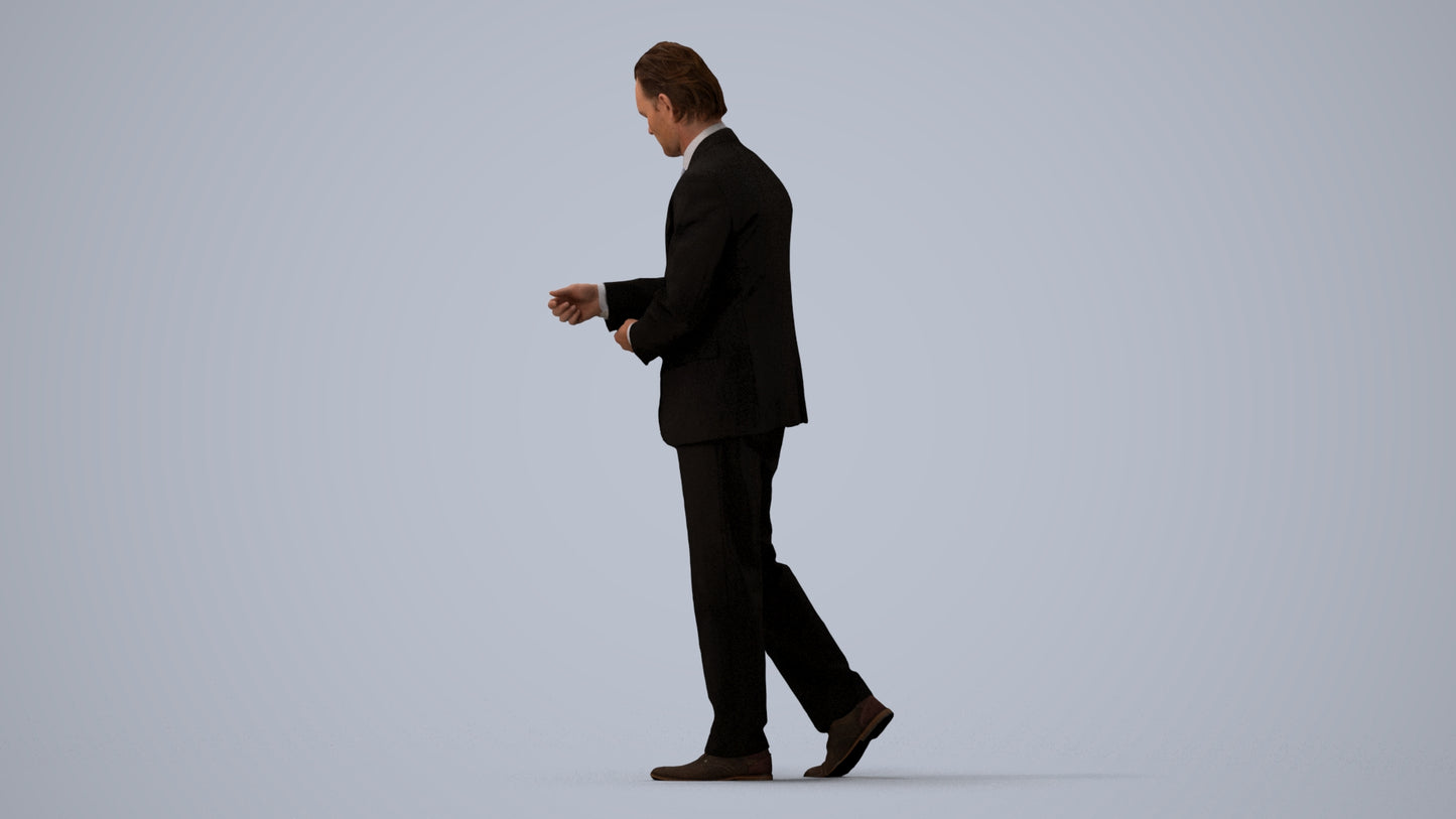 photogrammetry 3D man business, realistic human model archviz FBX, three-quarter view render