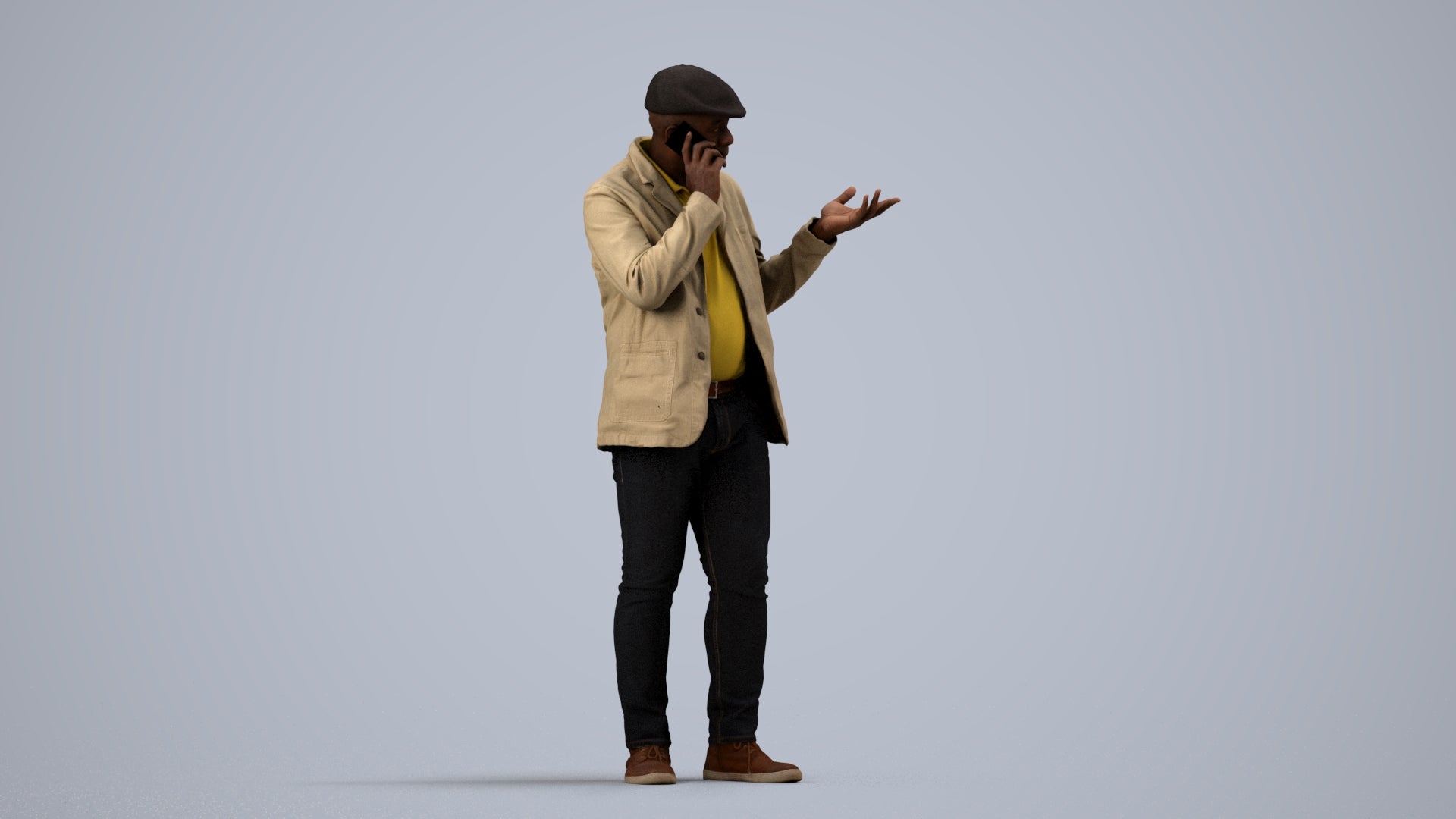 3D human model man casual standing, photogrammetry scanned person for archviz, side view render
