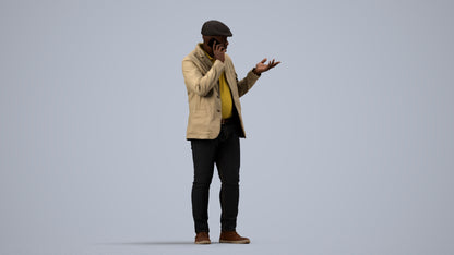3D human model man casual standing, photogrammetry scanned person for archviz, side view render