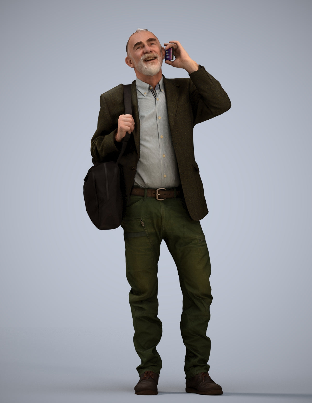 3D people model senior man casual standing, scanned human for 3ds Max rendering