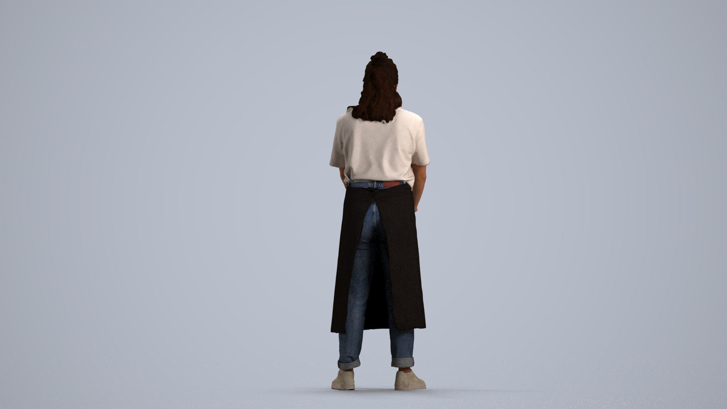scanned 3D woman hospitality, photogrammetry people for Enscape and V-Ray, front view render