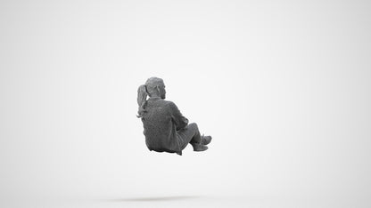 realistic 3D woman casual sitting, scanned archviz people for Blender and 3ds Max, wireframe side view