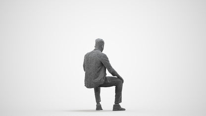 photogrammetry 3D man business sitting, realistic human model archviz FBX, wireframe side view