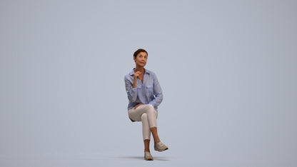 realistic 3D senior woman casual sitting, scanned archviz people for Blender and 3ds Max, standing pose render