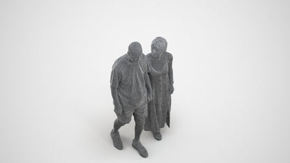 3D scanned senior woman couple casual, photorealistic archviz people for Enscape and SketchUp, wireframe three-quarter view