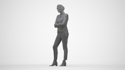 3D human model woman business, photogrammetry scanned person for archviz, wireframe back view