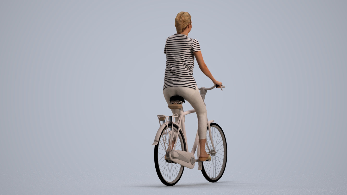 3D people model woman casual cycling, scanned human for 3ds Max rendering, front view render