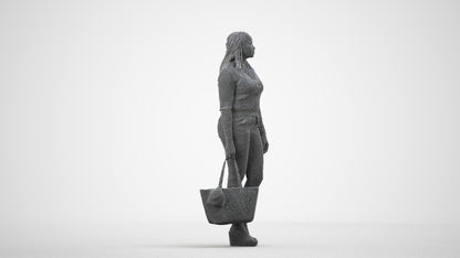 realistic 3D people woman casual standing, render-ready for V-Ray and Corona, FBX OBJ, wireframe side view