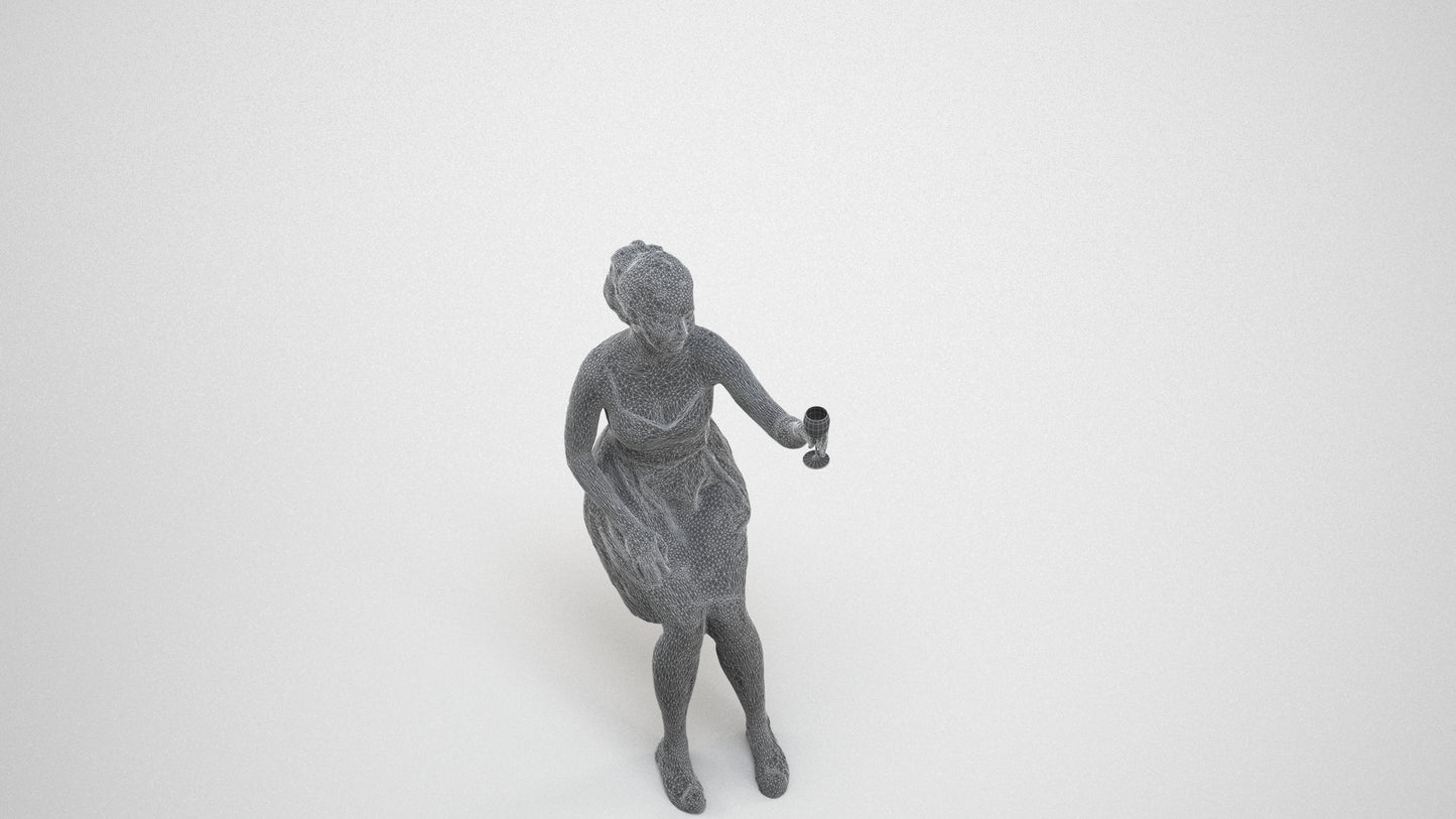 3D scanned woman formalaffairs formal, photorealistic archviz people for Enscape and SketchUp, wireframe three-quarter view