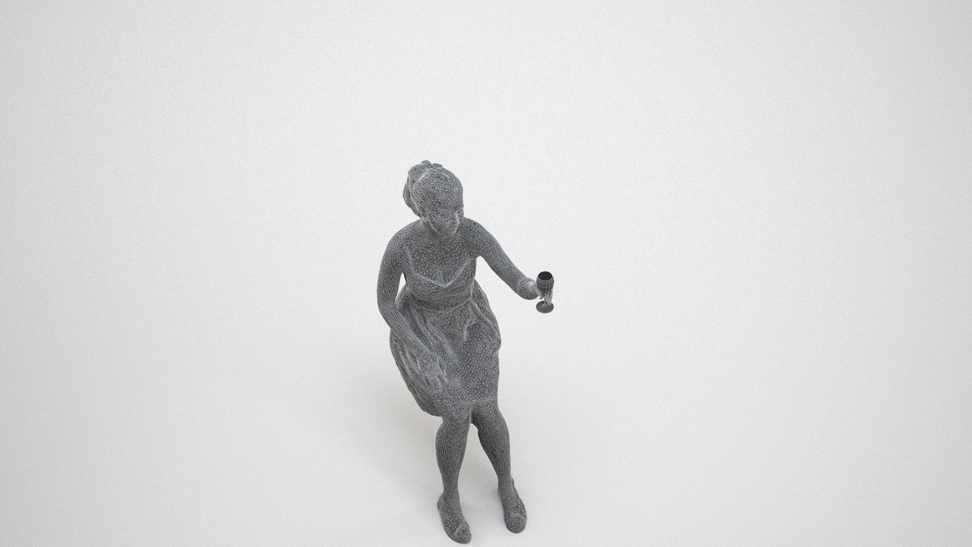 3D scanned woman formalaffairs formal, photorealistic archviz people for Enscape and SketchUp, wireframe three-quarter view