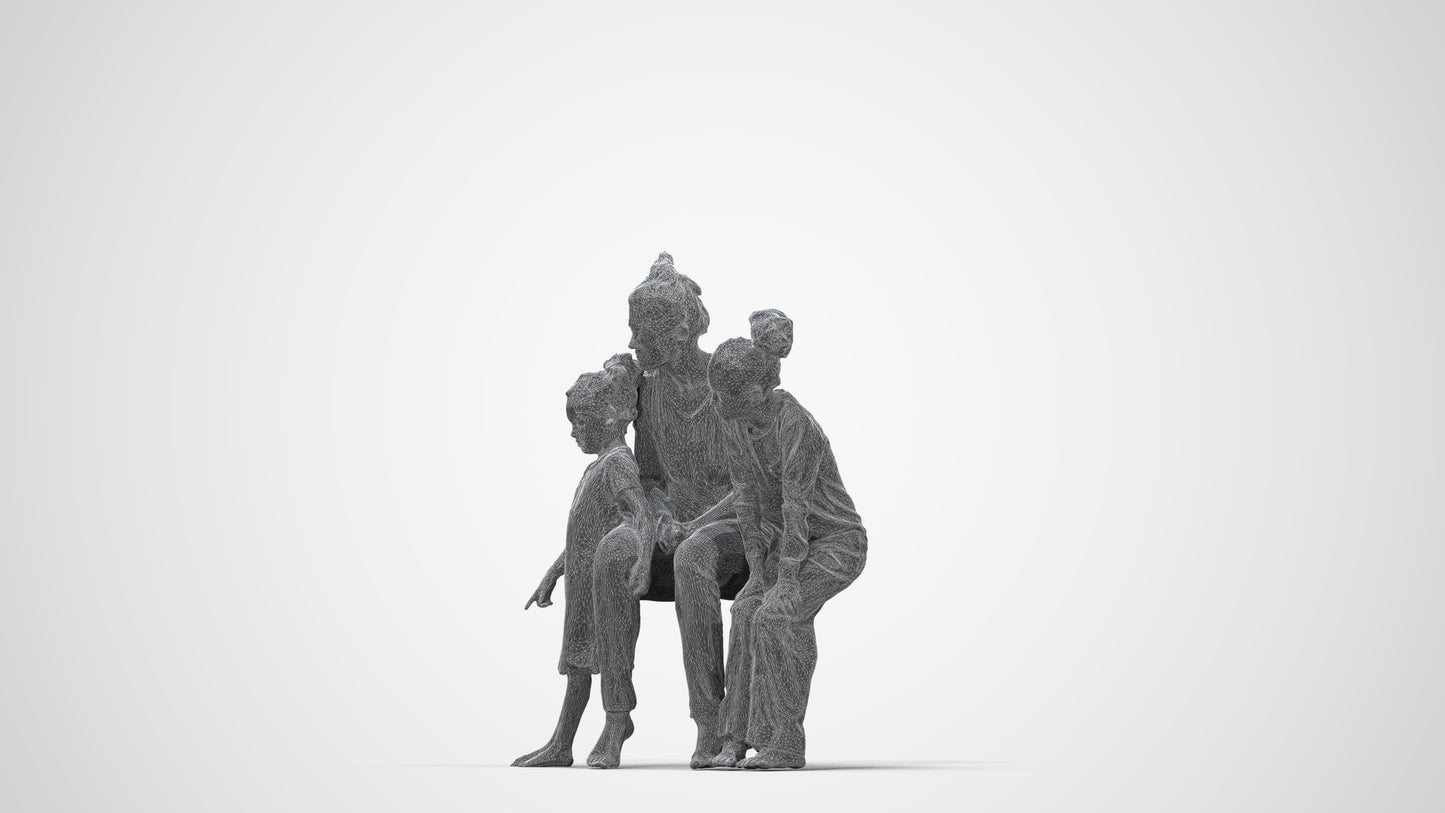 scanned 3D girl casual kids, photogrammetry people for Enscape and V-Ray, wireframe back view