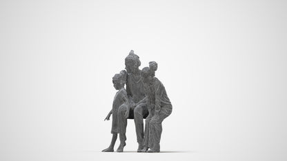 scanned 3D girl casual kids, photogrammetry people for Enscape and V-Ray, wireframe back view