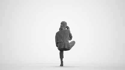 3D people model woman casual sitting, scanned human for 3ds Max rendering, wireframe front view