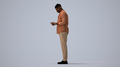 3D human model man casual standing, photogrammetry scanned person for archviz, three-quarter view render
