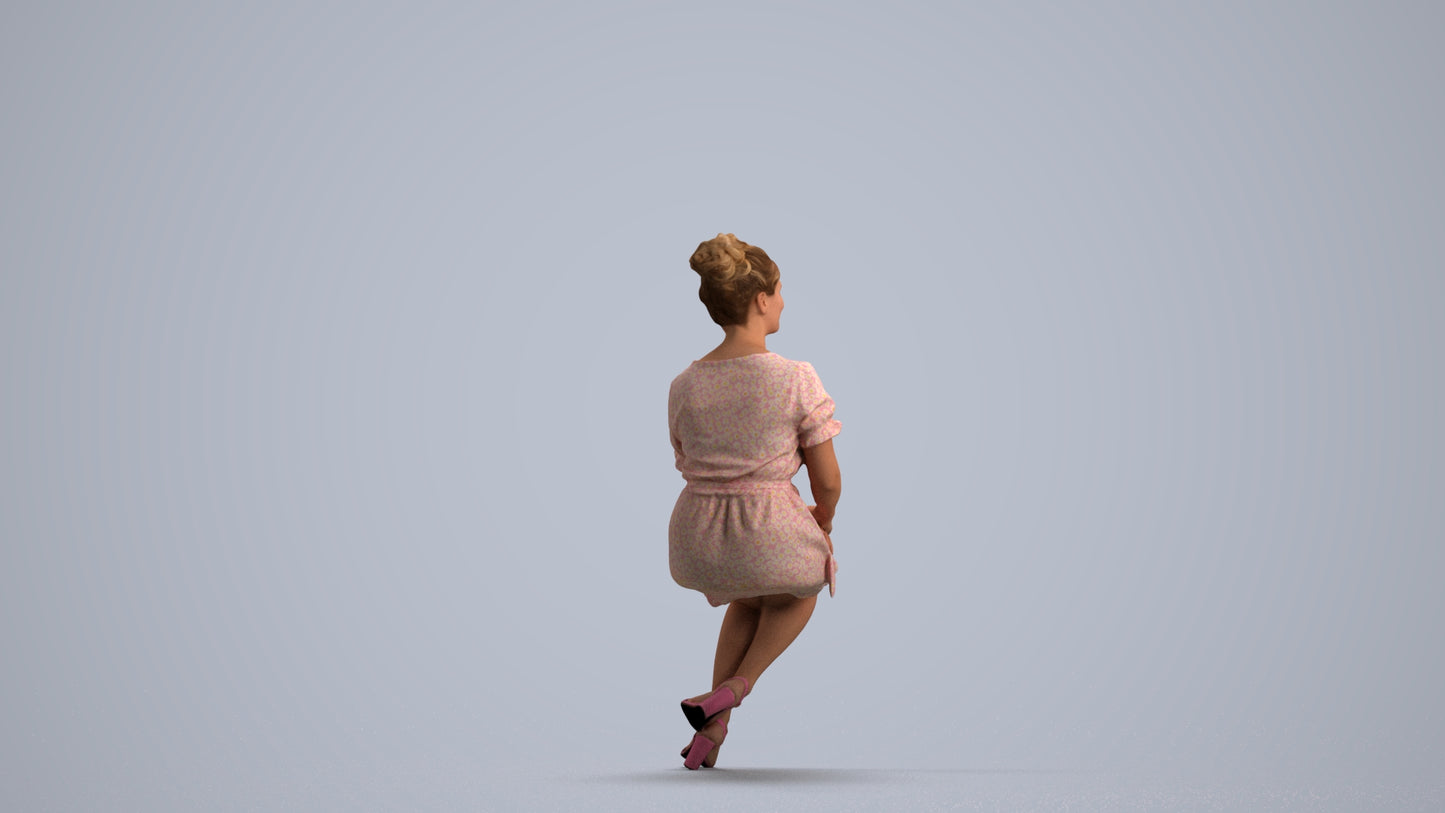 3D scanned woman sitting casual, photorealistic archviz people for Enscape and SketchUp, front view render