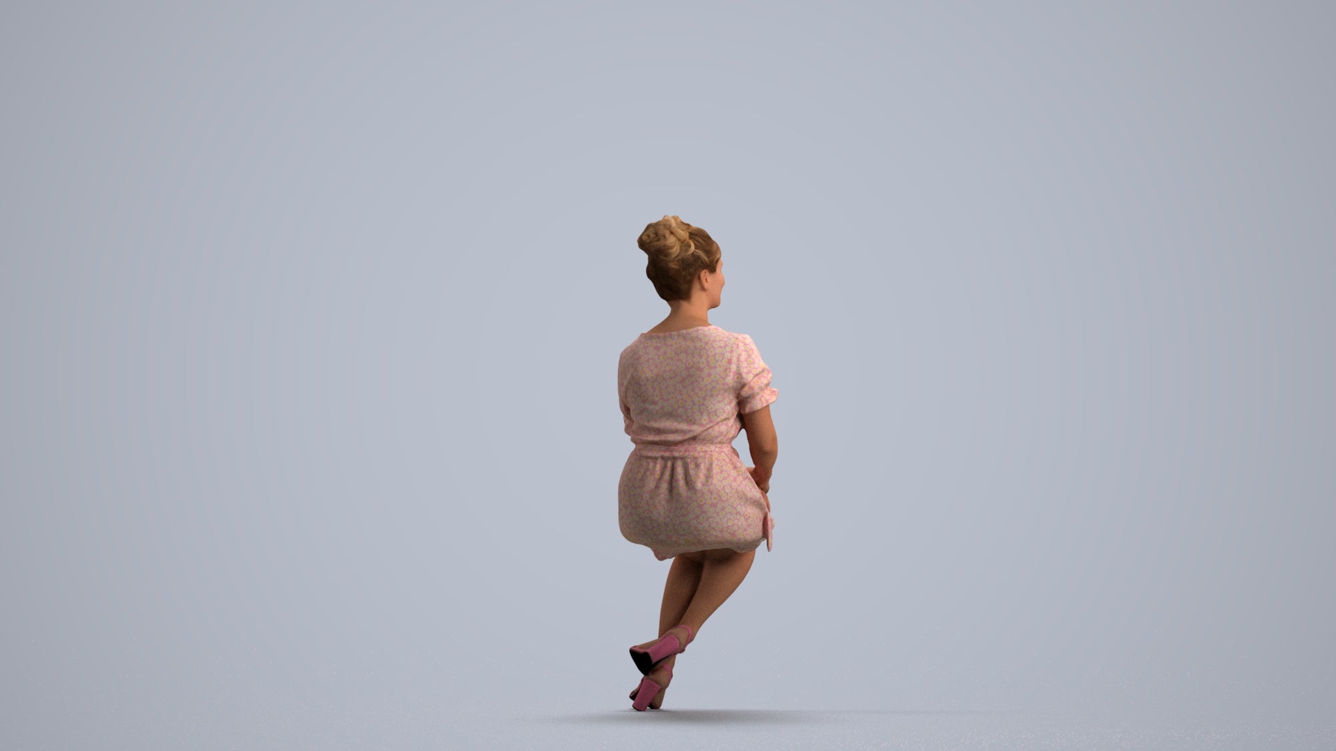 3D scanned woman sitting casual, photorealistic archviz people for Enscape and SketchUp, front view render