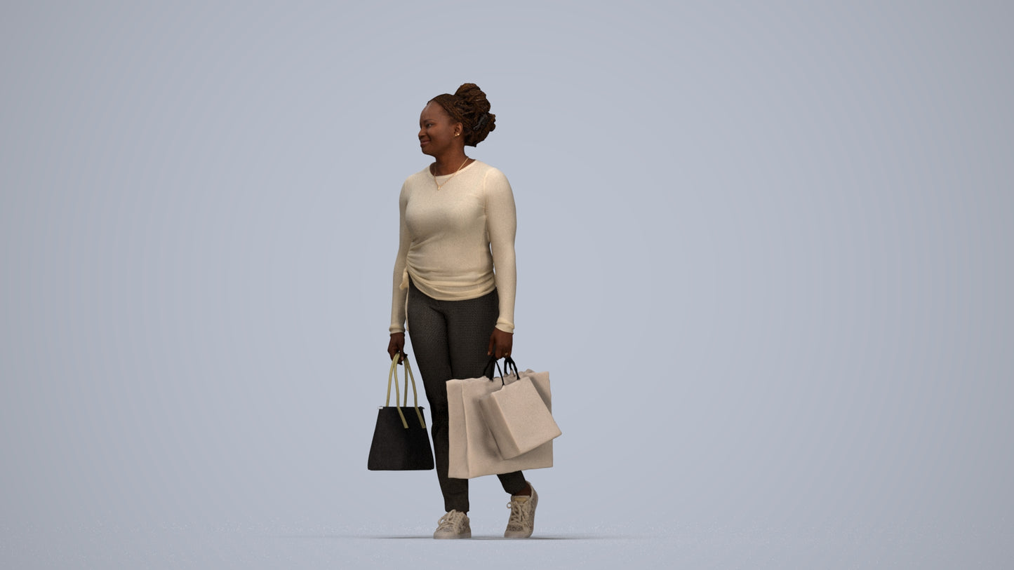 3D people model woman casual shopping, scanned human for 3ds Max rendering, top-down view render