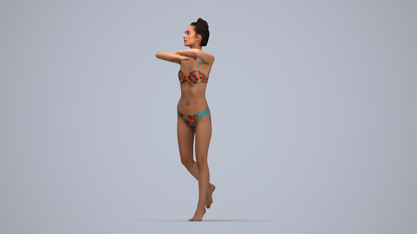 photogrammetry 3D woman pool, realistic human model archviz FBX, top-down view render