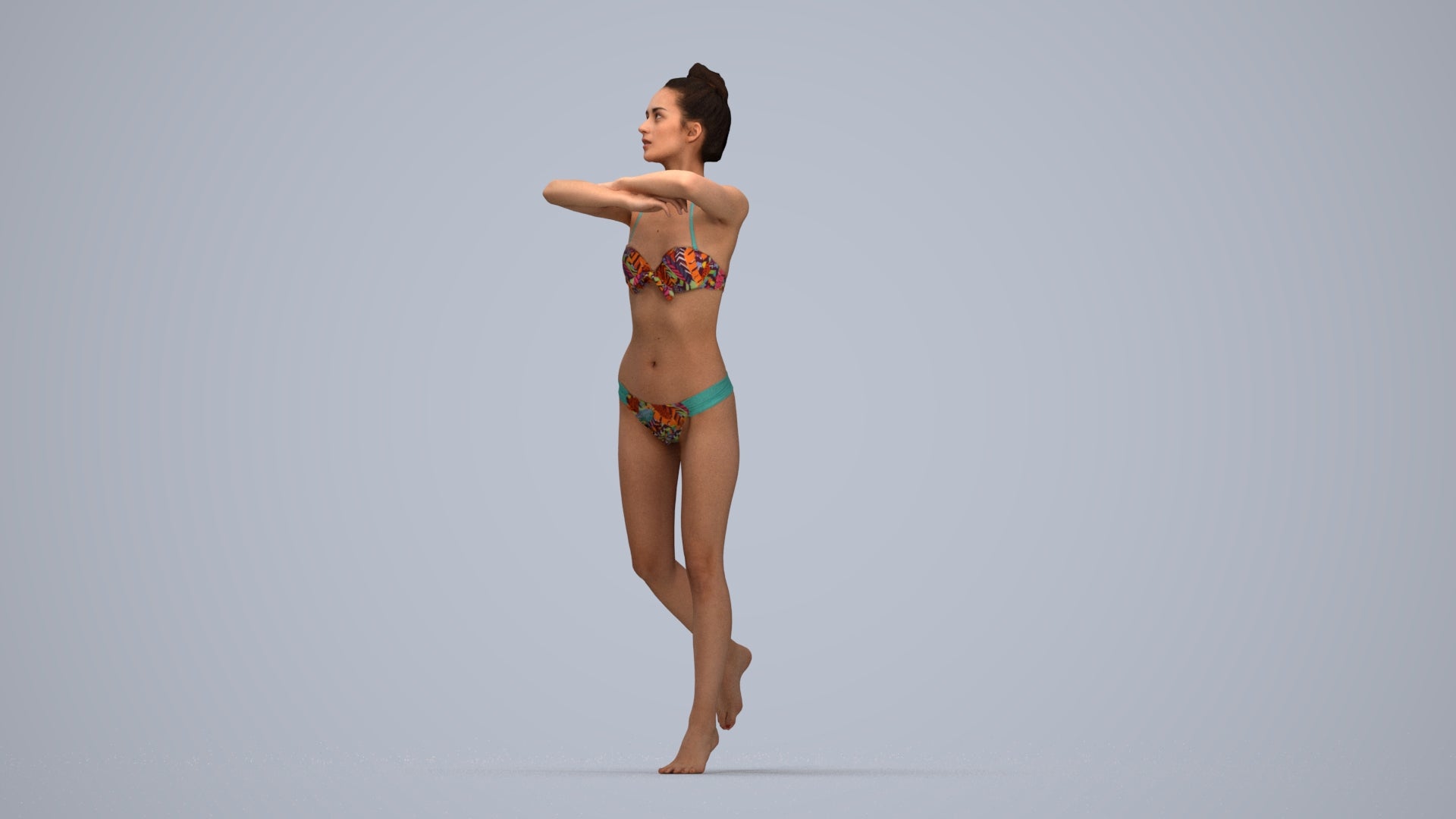 photogrammetry 3D woman pool, realistic human model archviz FBX, top-down view render