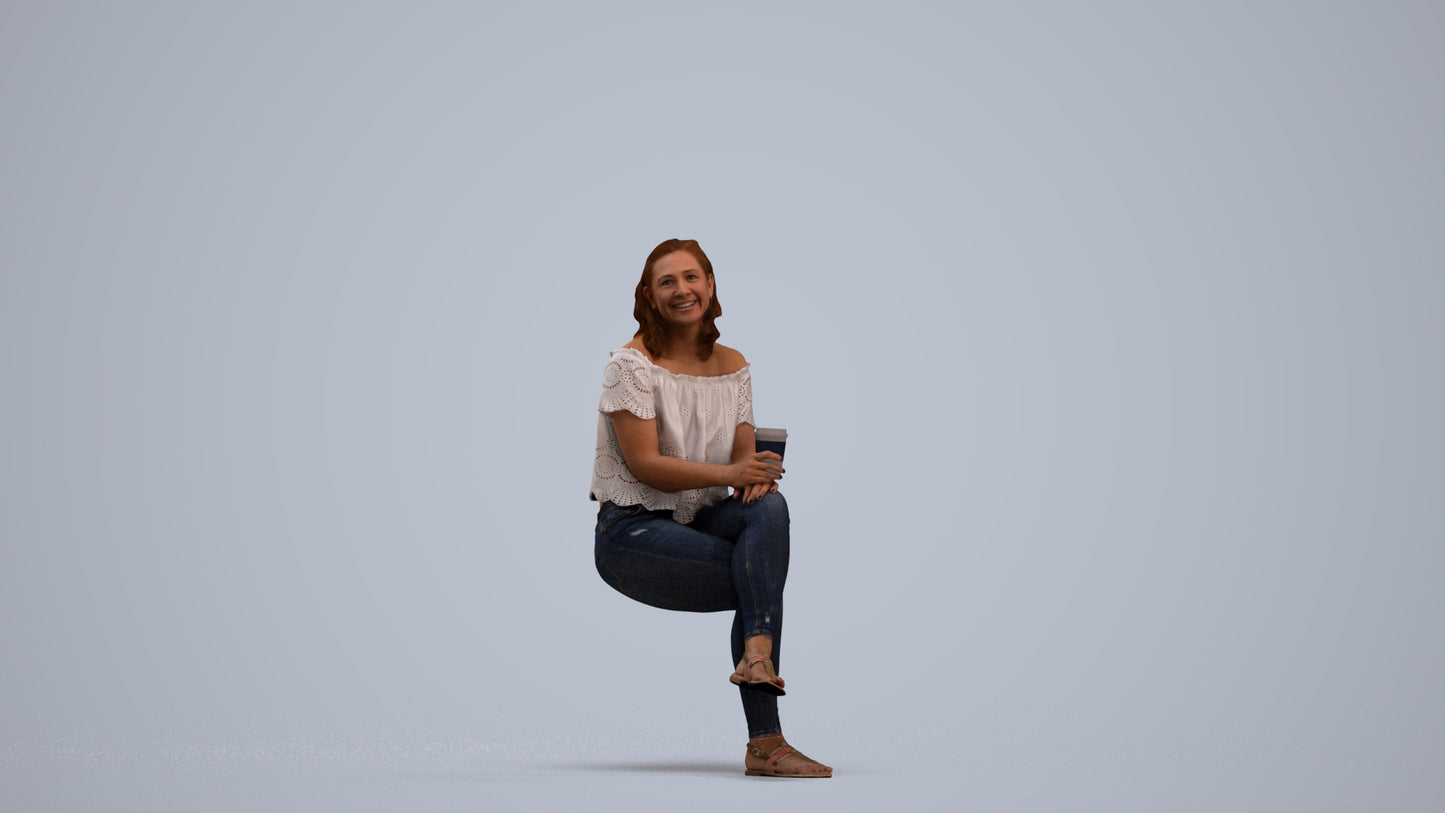 realistic 3D people woman casual sitting, render-ready for V-Ray and Corona, FBX OBJ, standing pose render