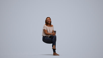 realistic 3D people woman casual sitting, render-ready for V-Ray and Corona, FBX OBJ, standing pose render