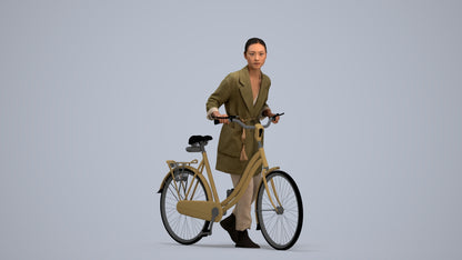 realistic 3D people woman casual cycling, render-ready for V-Ray and Corona, FBX OBJ, standing pose render