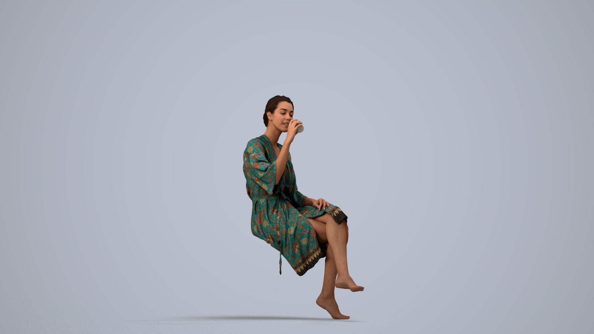 photogrammetry 3D woman casual bathroom, realistic human model archviz FBX, side view render