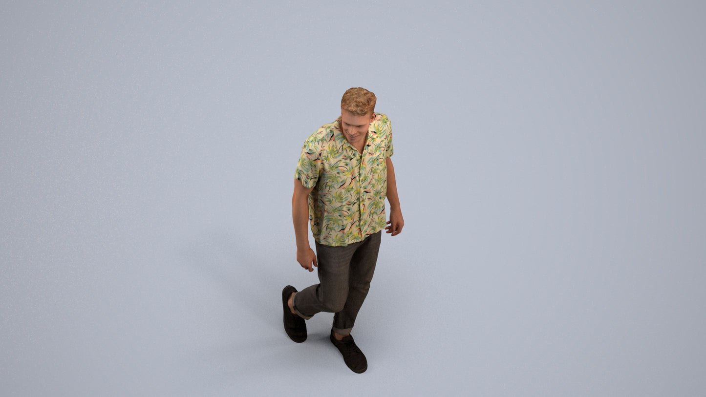 realistic 3D human man casual walking, archviz people FBX OBJ for Blender, back view render
