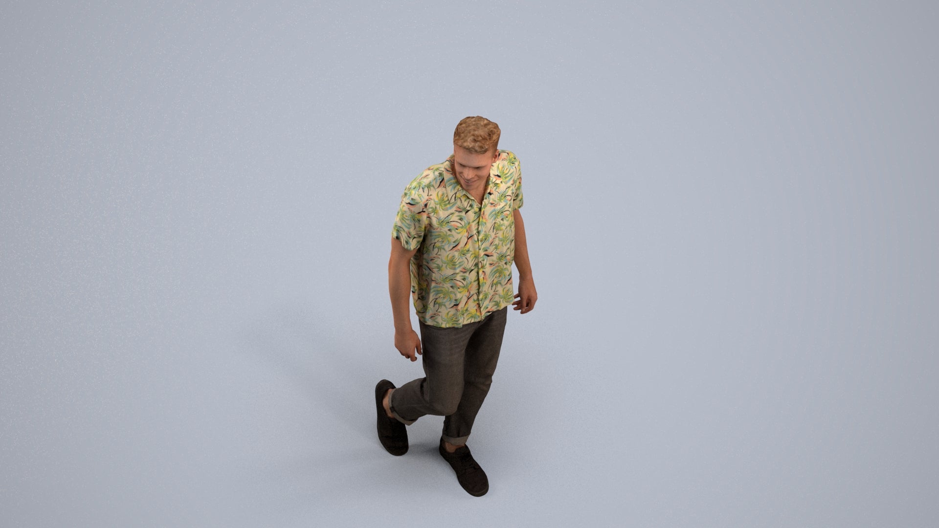 realistic 3D human man casual walking, archviz people FBX OBJ for Blender, back view render