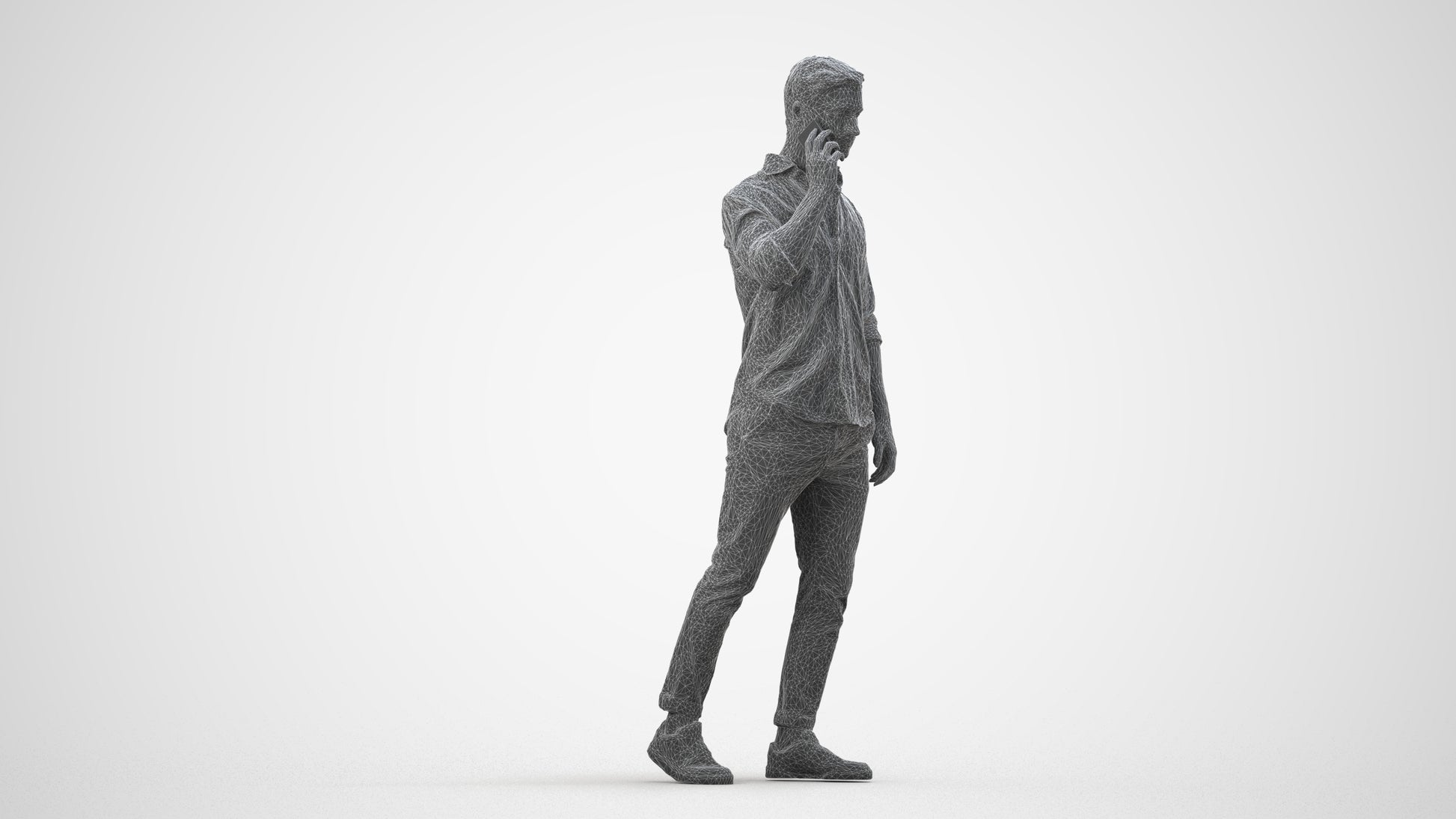 realistic 3D people man casual walking, render-ready for V-Ray and Corona, FBX OBJ, wireframe side view