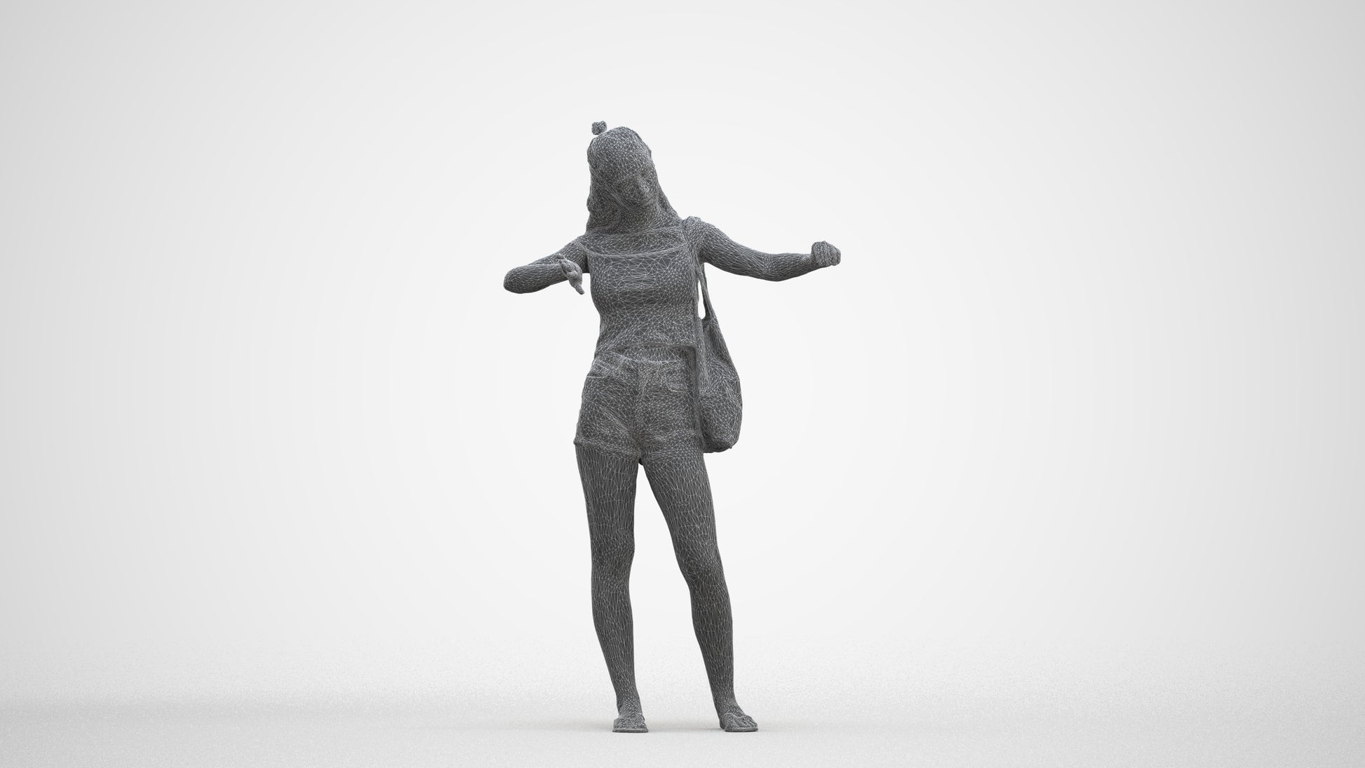 3D people model girl casual shopping, scanned human for 3ds Max rendering, three-quarter front view render