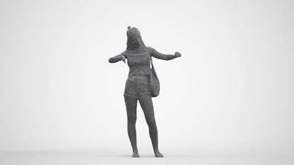 3D people model girl casual shopping, scanned human for 3ds Max rendering, three-quarter front view render