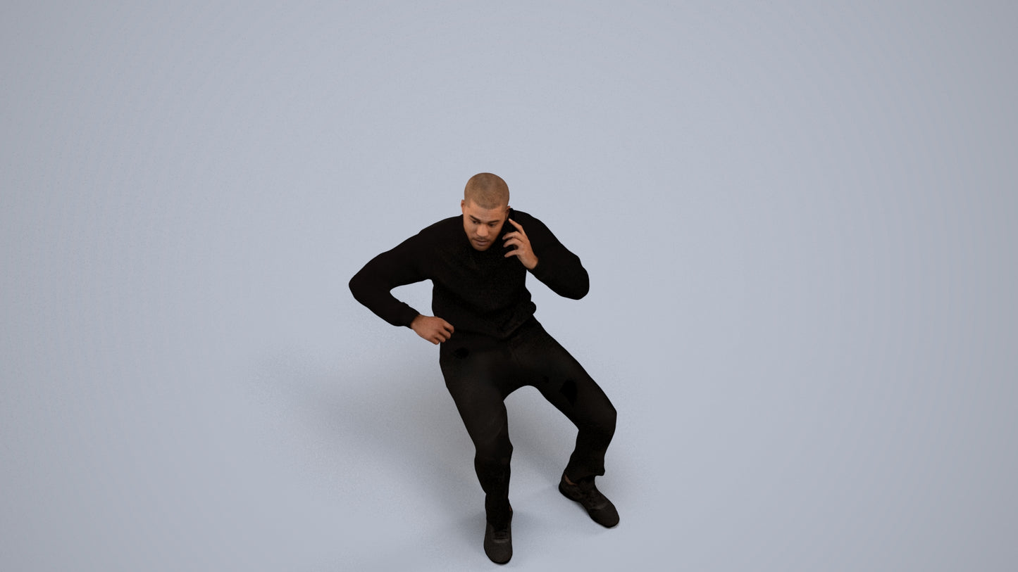 3D human model man sitting, photogrammetry scanned person for archviz, back view render