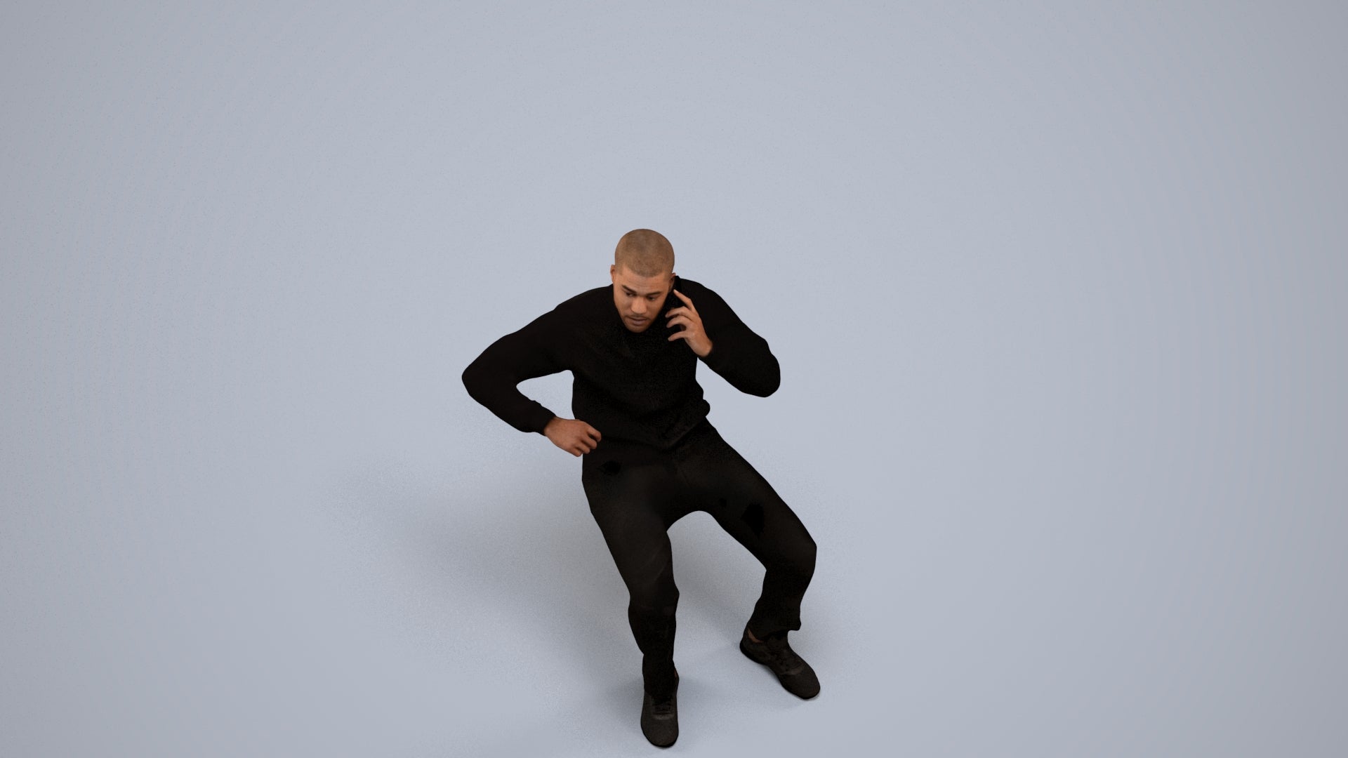 3D human model man sitting, photogrammetry scanned person for archviz, back view render
