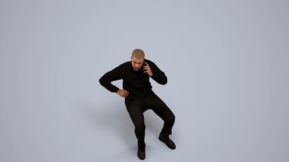 3D human model man sitting, photogrammetry scanned person for archviz, back view render