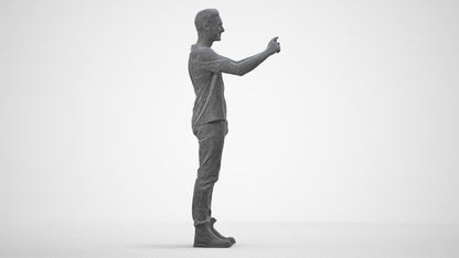 3D scanned man standing casual, photorealistic archviz people for Enscape and SketchUp, wireframe side view