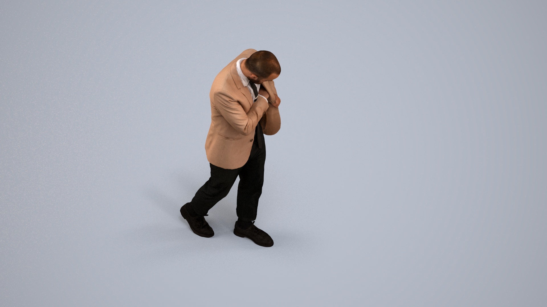 realistic 3D human man business walking, archviz people FBX OBJ for Blender, back view render