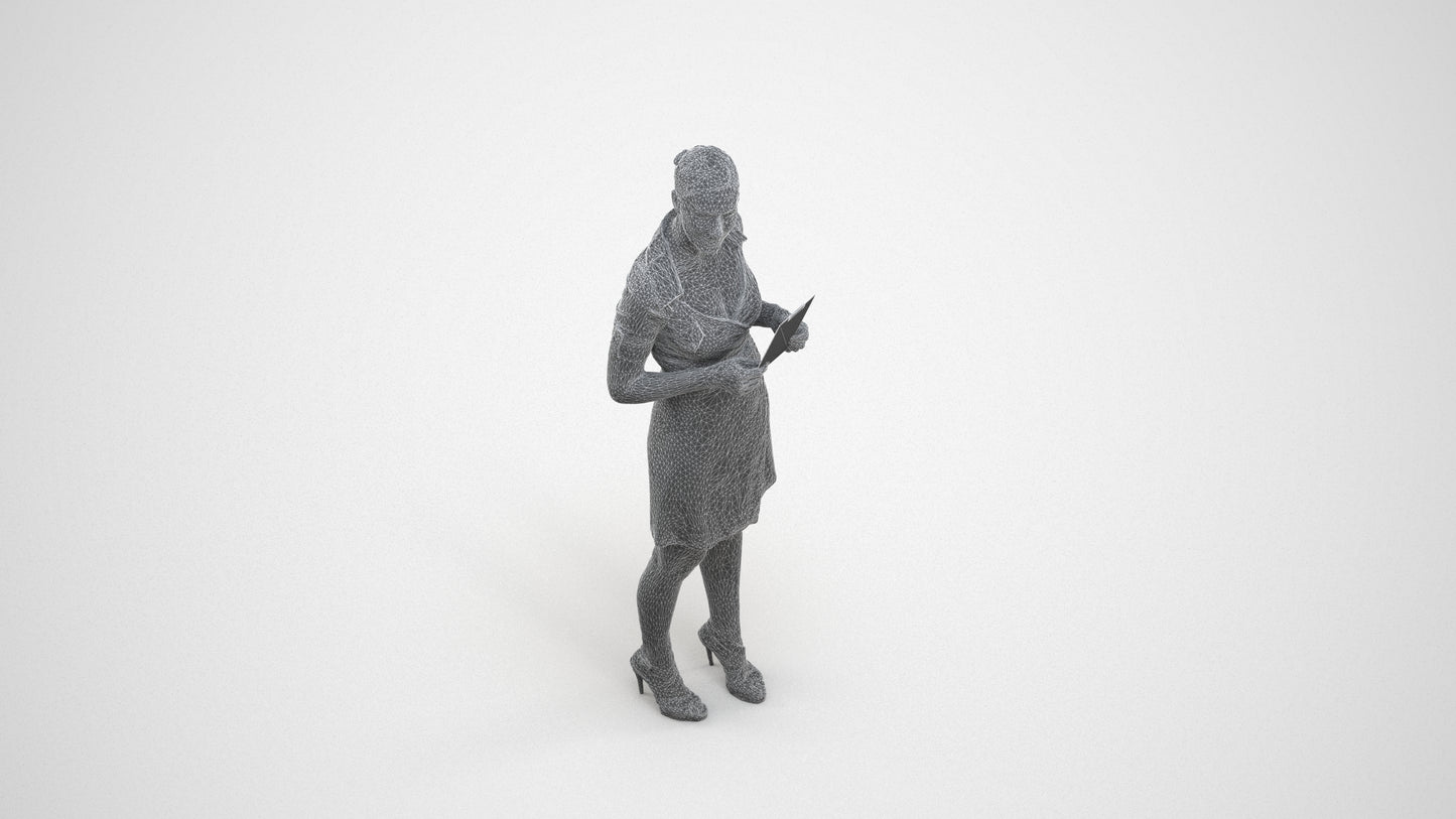 3D people model woman business standing, scanned human for 3ds Max rendering, wireframe three-quarter view