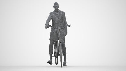 3D people model man business cycling, scanned human for 3ds Max rendering, wireframe back view