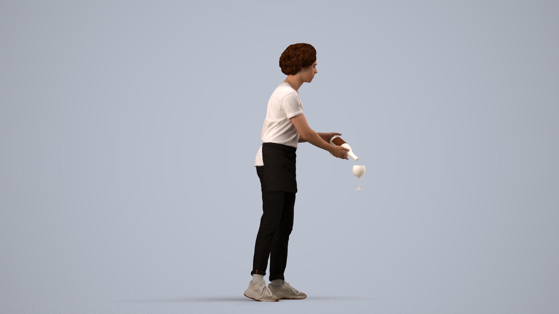 realistic 3D human man hospitality, archviz people FBX OBJ for Blender, side view render